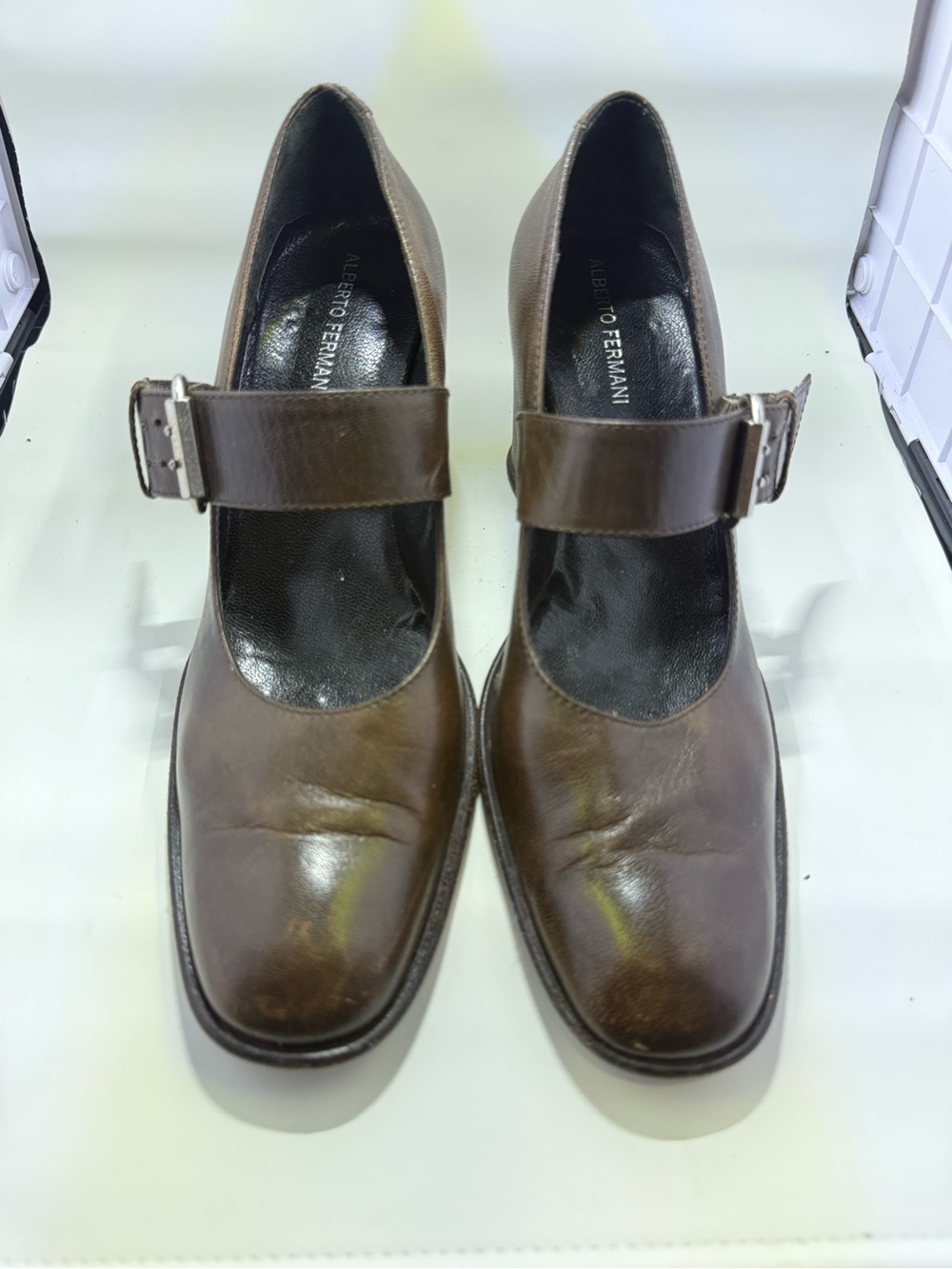 Alberto Fermani Brown Leather Mary Jane Block Heel Shoes Women EU 38 US 8 Italy